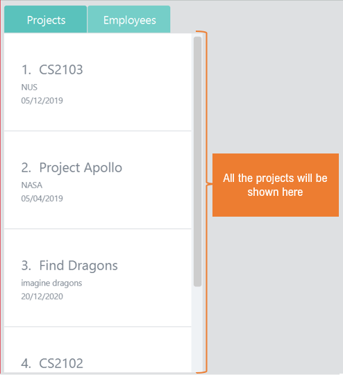 list project ui